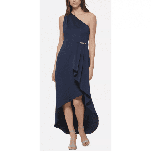 Jessica Howard Petite Navy One Shoulder Cocktail Dress 8P - Image 2