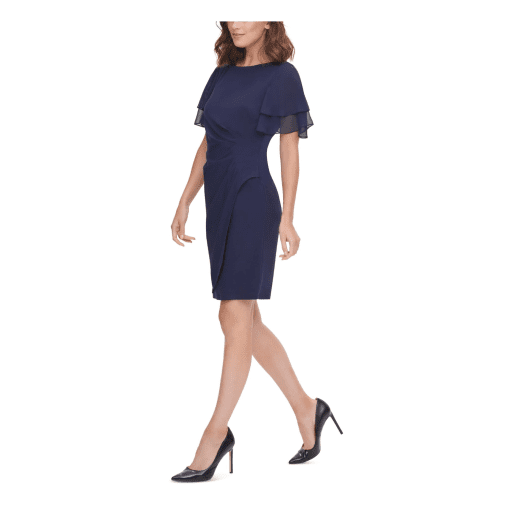 Jessica Howard Petite Chiffon-Sleeve Sheath D Navy 8P - Image 4