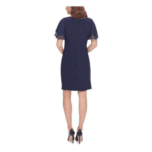 Jessica Howard Petite Chiffon-Sleeve Sheath D Navy 8P - Image 3