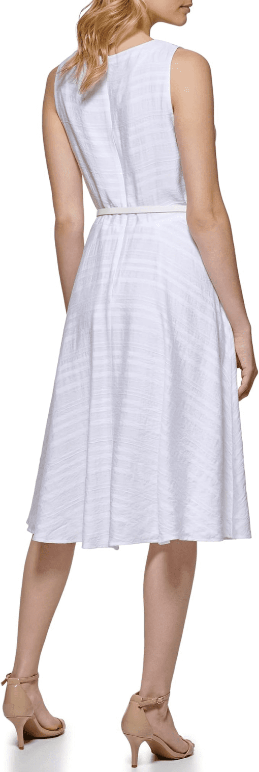 Tommy Hilfiger Womens Striped Faux-Wrap Midi White 8 - Image 2