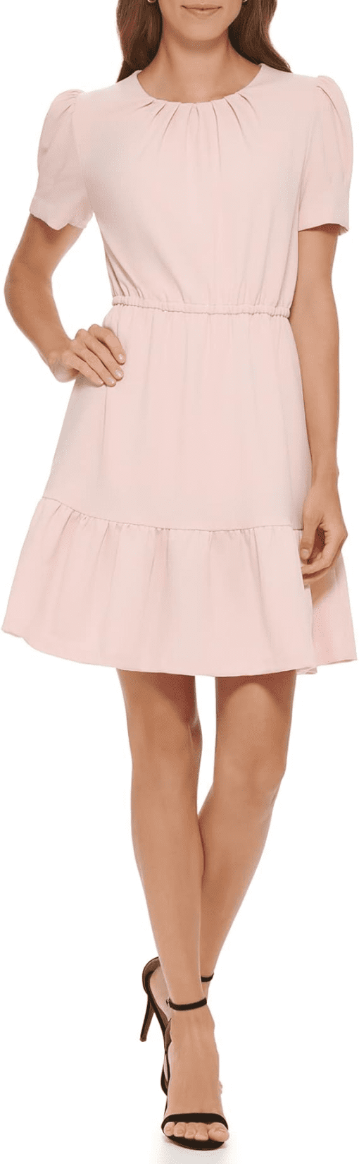 DKNY Womens Puff-Sleeve Pleat-Neck Powder 8 - Image 2