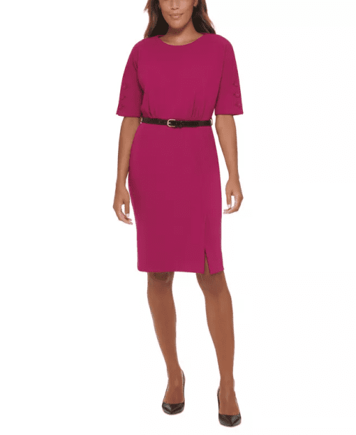 Calvin Klein Womens Belted Short-Sleeve Sh Boysenberry 8 - Image 2