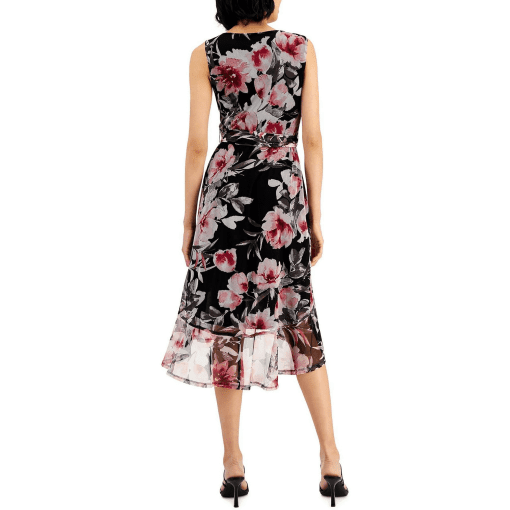 Connected Womens Floral-Print Ruffled W Berry 8 - Image 2