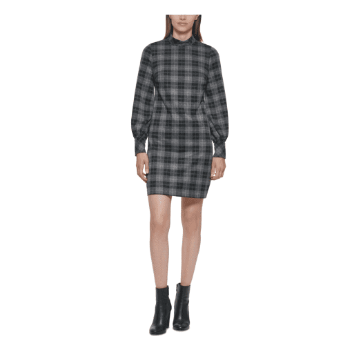 Calvin Klein Plaid Ponte Mock-Neck Dress BlackCharcoal 8 - Image 2