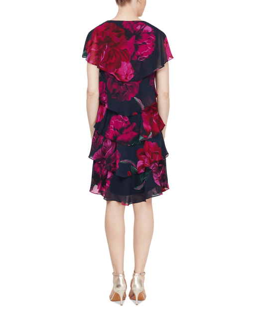 SL Fashions Tiered Floral-Print Sheath Dre Black Floral 8 - Image 3