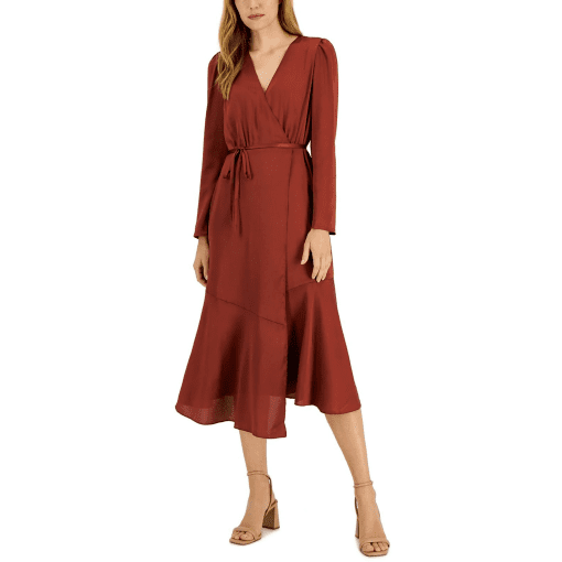 I.N.C. International Concepts Womens V-Neck Faux Wrap Dress Corten 6 - Image 2