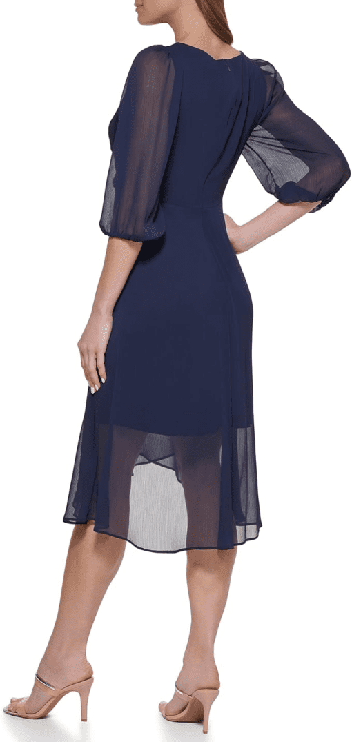 DKNY Twisted-Waist Chiffon Dress Midnight 6 - Image 2