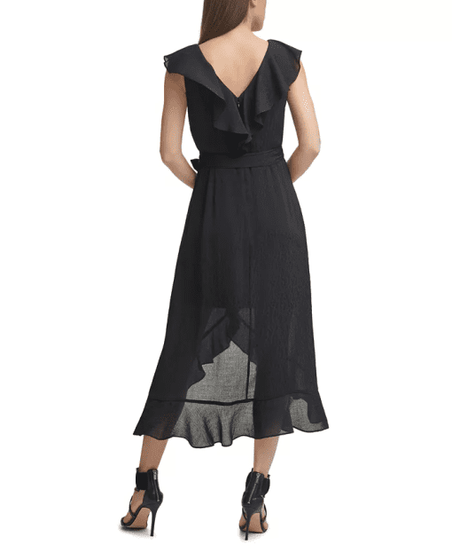 DKNY Sleeveless Ruffled Midi Dress Black 6 - Image 2