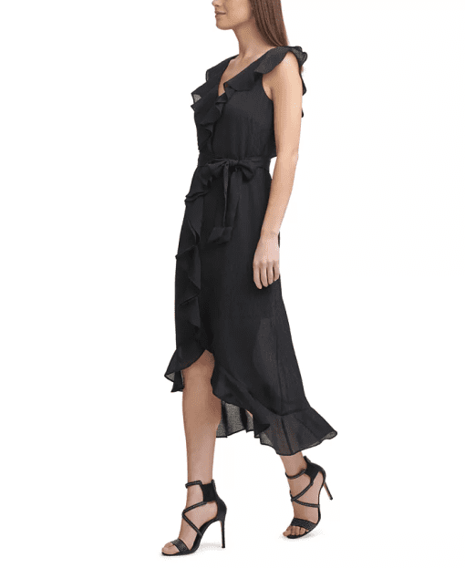 DKNY Sleeveless Ruffled Midi Dress Black 6 - Image 3