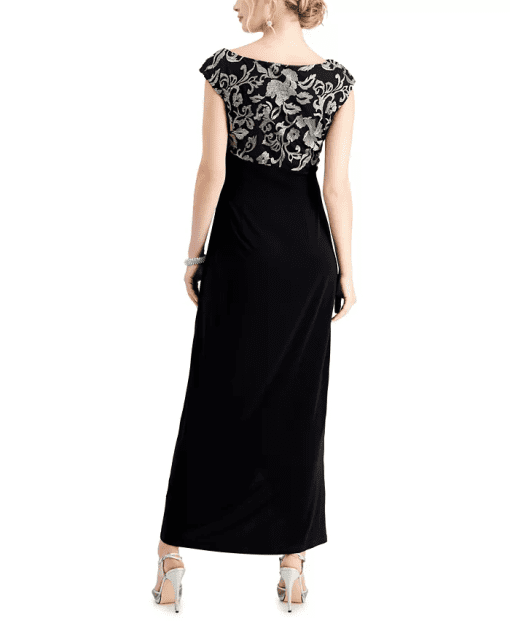 Connected Petite Black Gold Embroidered Gown Size 4P - Evening Dress - Image 2