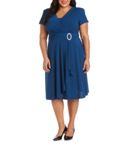 R & M Richards Plus Size Cascade Dress - Peacock 20W