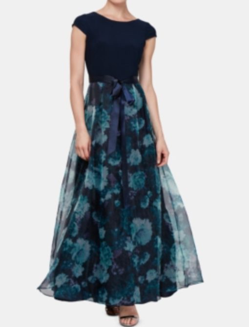 Sl Fashions Floral-Organza Gown - Navy Floral