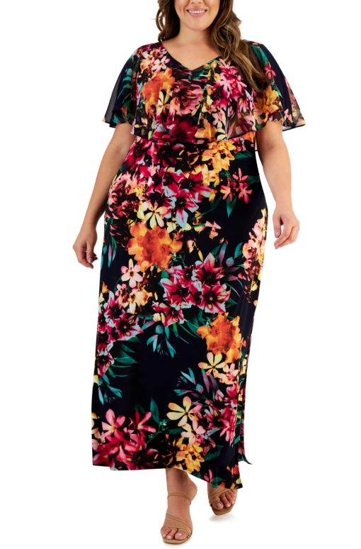 Connected Plus Size Printed V-Neck Popover Maxi Dress 14W