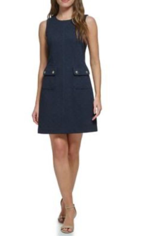 Tommy Hilfiger Women's Basketweave Sheath Dress - Sky Captain 12