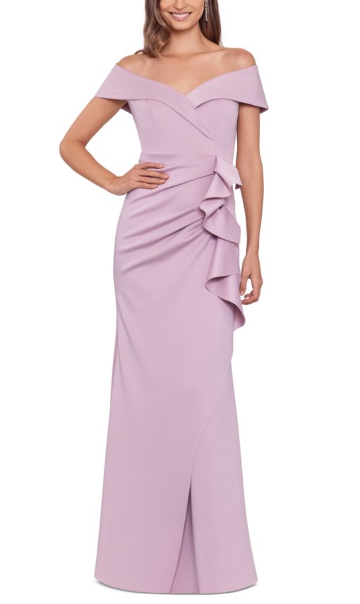 Xscape Scuba Off-the-Shoulder Gown - Rose