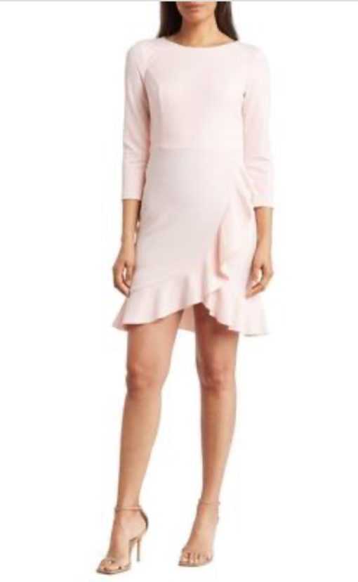 Tommy Hilfiger Women's Scoop-Neck Ruffle-Trim 3/4-Sleeve Dress - Ball/pink 2