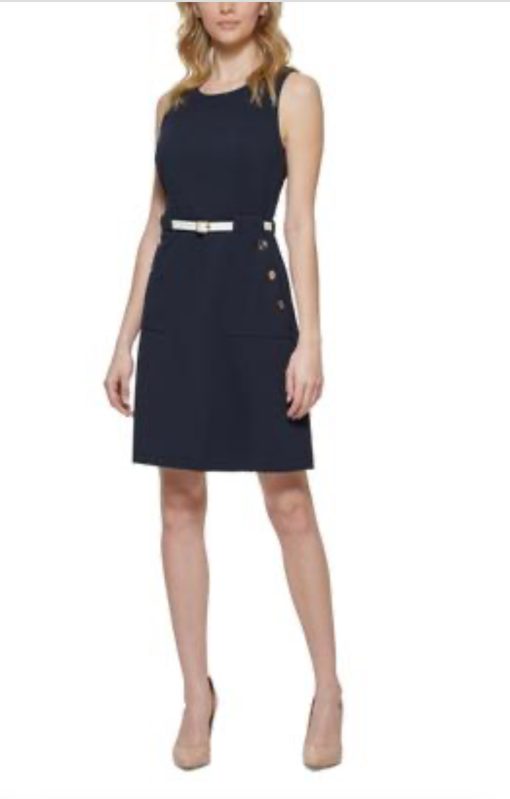 Tommy Hilfiger Petite Belted Sheath Dress - Sky Captain 4P