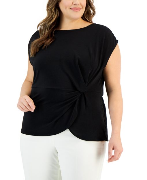 Alfani Plus Size Twisted Top Black 0X