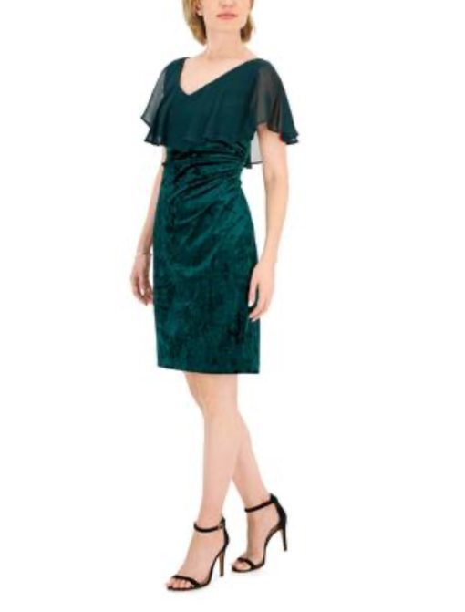 Connected Apparel Women's Velvet Chiffon Cocktail and Party Dress 4