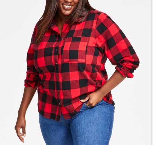 Style & Co Plus Size Buffalo Plaid Shirt, Fire Combo 2X