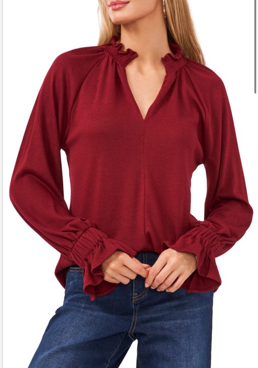 Vince Camuto Split Neck Balloon Sleeve Knit Top, Size XXL - Red