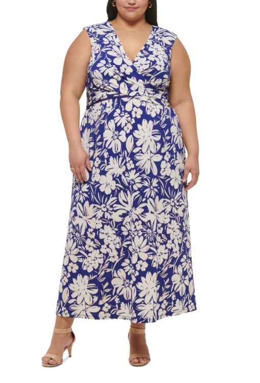 Jessica Howard Women's Plus Printed Polyester Maxi Dress