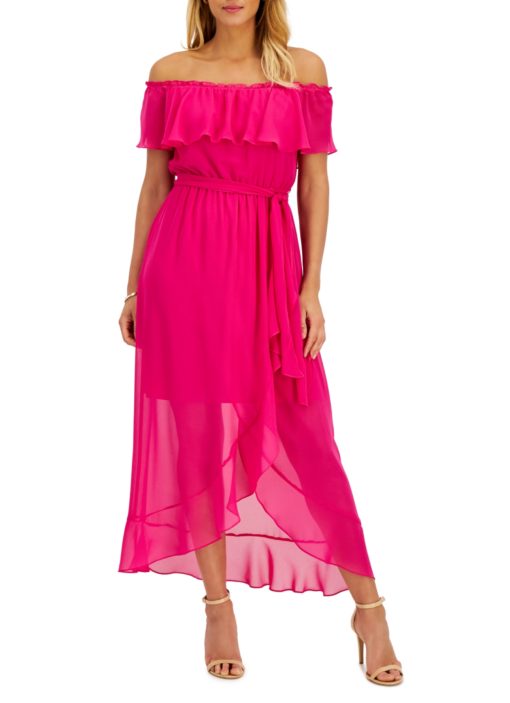 SLNY Women's Chiffon Belted Maxi Dress 14