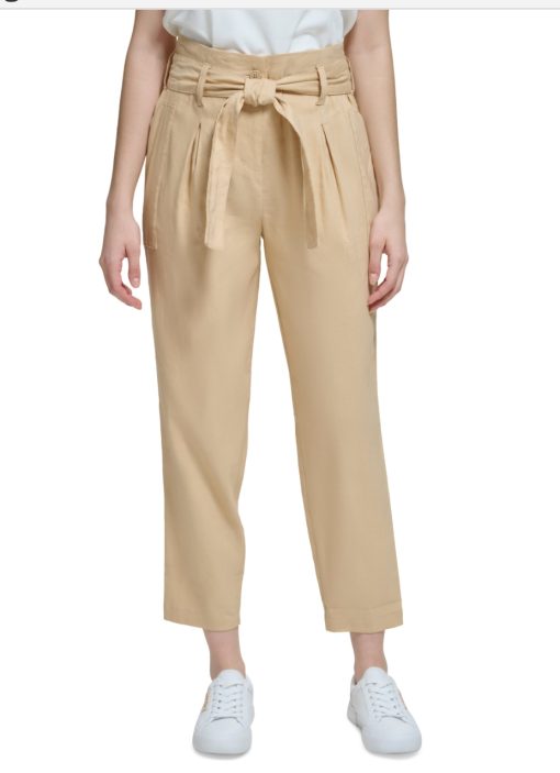 Calvin Klein Womens Linen High Waist Cropped Pants 10