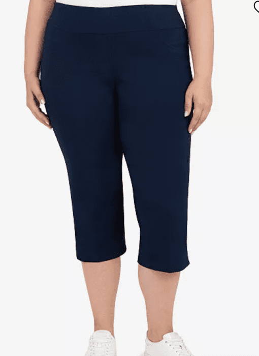 Hearts Of Palm Plus Size Essentials Solid Pull-on Capri Pants with Detailed Split Hem - Navy 22W