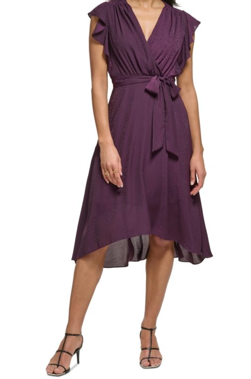 DKNY Purple Flutter Sleeve Midi Dress - Women's Size 2 - Cocktail Dress