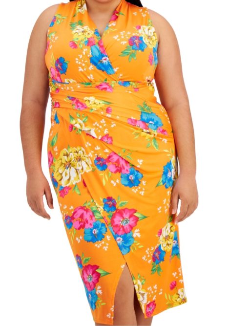 Rachel Rachel Roy Plus Size Printed Faux-Wrap Sleeveless Dress