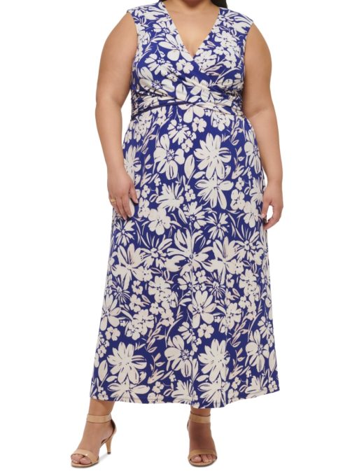 Jessica Howard Plus Blue Floral Maxi Dress 22W - Women's Dresses