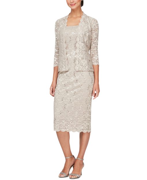 SLNY Fashions Petite 2-Pc. Lace Jacket & MIDI Dress Set 6P