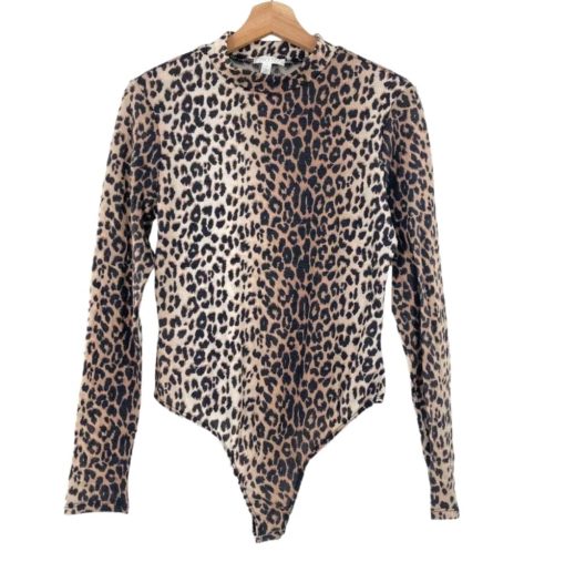 Abound Leopard Bodysuit XXS Animal Print Mock Neck Top