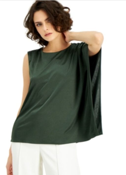 ALFANI Womens Green One Shoulder Crew Neck Top Size: M