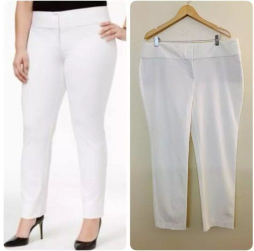 Alfani Womens Plus Tummy Slimming Flat Front Straight Leg Pants18W White