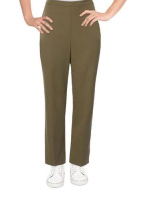 Alfred Dunner Olive Petite San Antonio Twill Mid Rise Medium Length Pants 6P