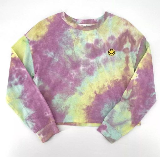 All in Favor Women's Cropped Lime Purple Tie Dye Sweatshirt SIZES