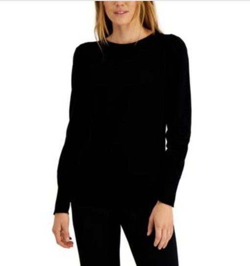 Anne Klein Black Puff Sleeve Sweater - Size M - Women's Knitwear