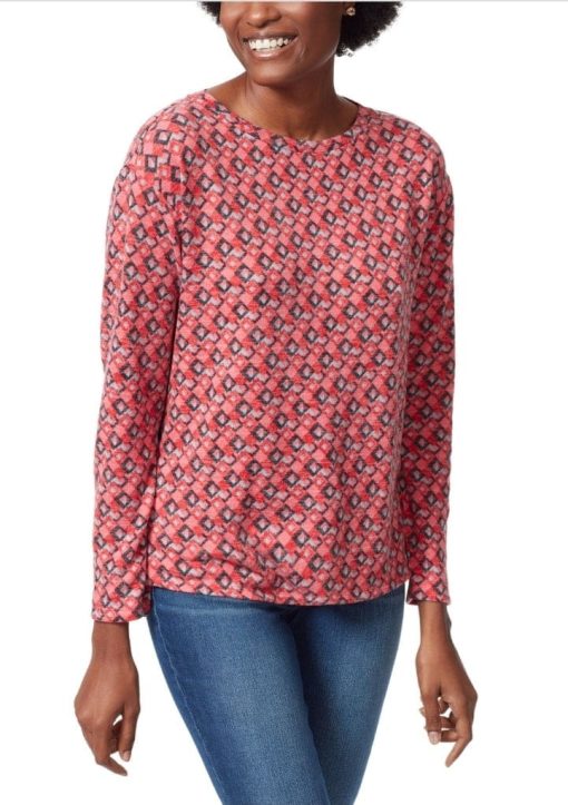 Anne Klein Women's Laney Scoop Neck Pullover in Barbados Cherry Combo Size Medium SIZEM