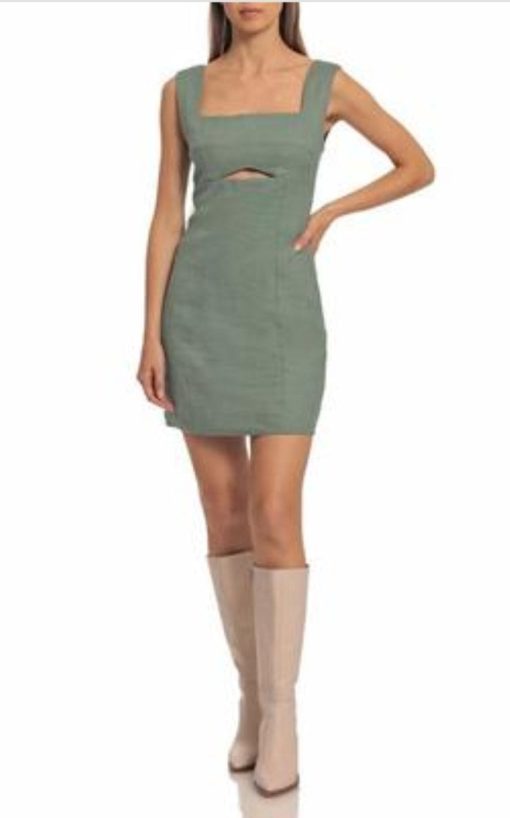 Avec Les Filles Cutout Linen-Blend Dress L