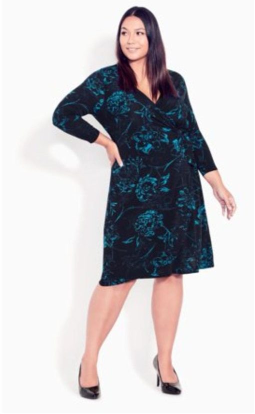 Avenue studio DRESS DARNA WRAP - Teal Stencil Floral - 22-24