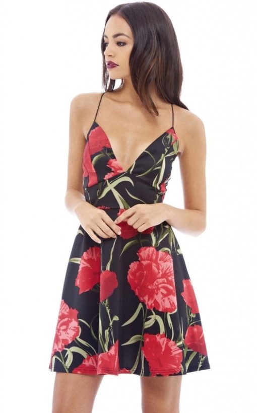 Ax Paris Printed Strappy Skater Dress - Black 14