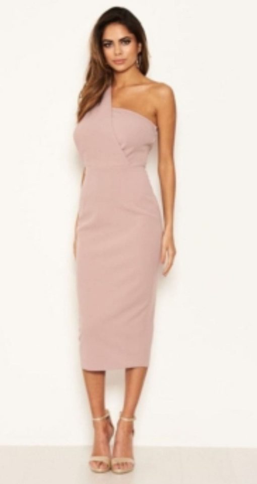 Ax Paris Blush One Shoulder Midi Dress Size 14 - Party Dress