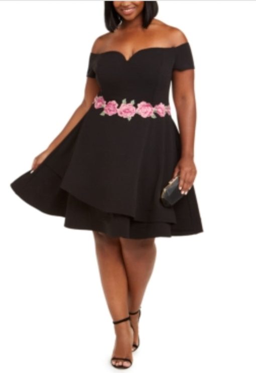 B Darlin Plus Size Black Floral Dress - Evening Gown - 24W