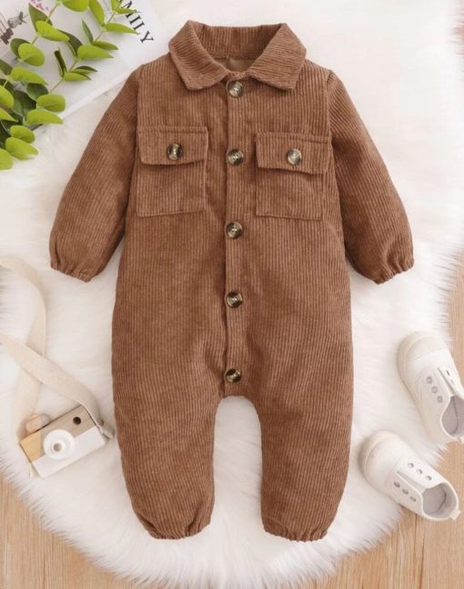 Baby Boy Solid Flap Pocket Shirt Jumpsuit 86