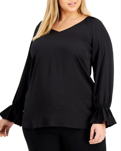 Bar Iii Womens Black Long Sleeve V Neck Wear to Work Top Plus 2X