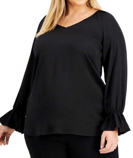 Bar Iii Womens Black Long Sleeve V Neck Wear to Work Top Plus size 2XL