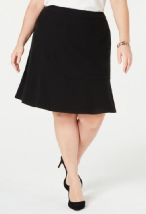 BAR III Womens Black Ruffled Zippered Knee Length Wear to Work a-Line Skirt Plus 22W