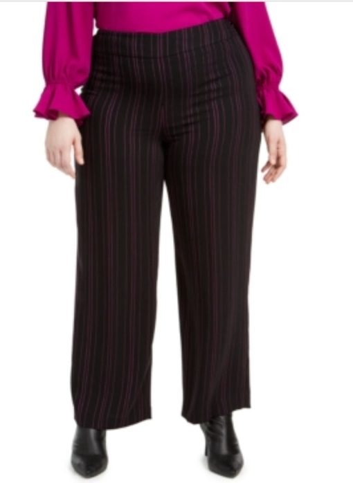 Bar Iii Women's Plus Striped Wide-Leg Pants - 14W